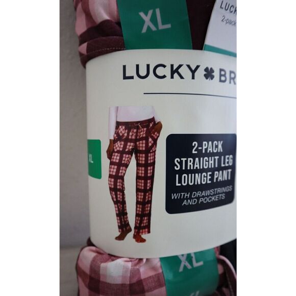 Lucky Brand Women's Sz XL Black/Pink Plaid Straight Leg Lounge Pants, 2-Pack - Picture 7 of 11